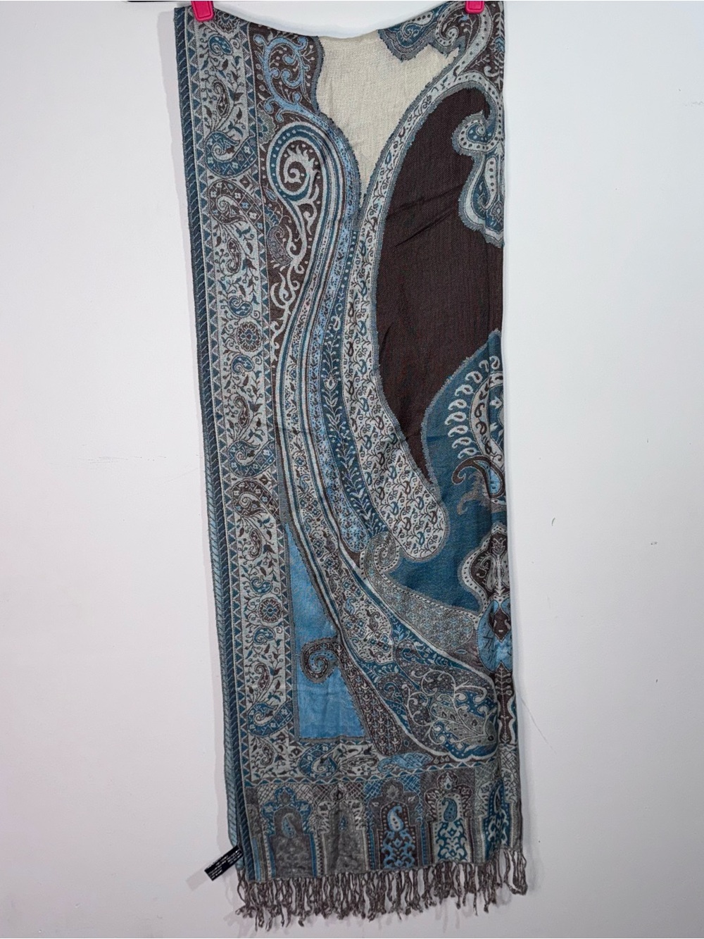 Elegant Blue Paisley Fringe Scarf - Unbranded